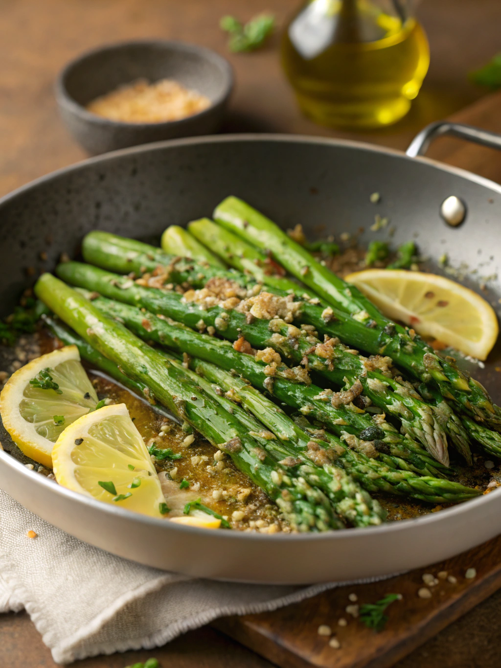 Asperges poêlées en gros plan