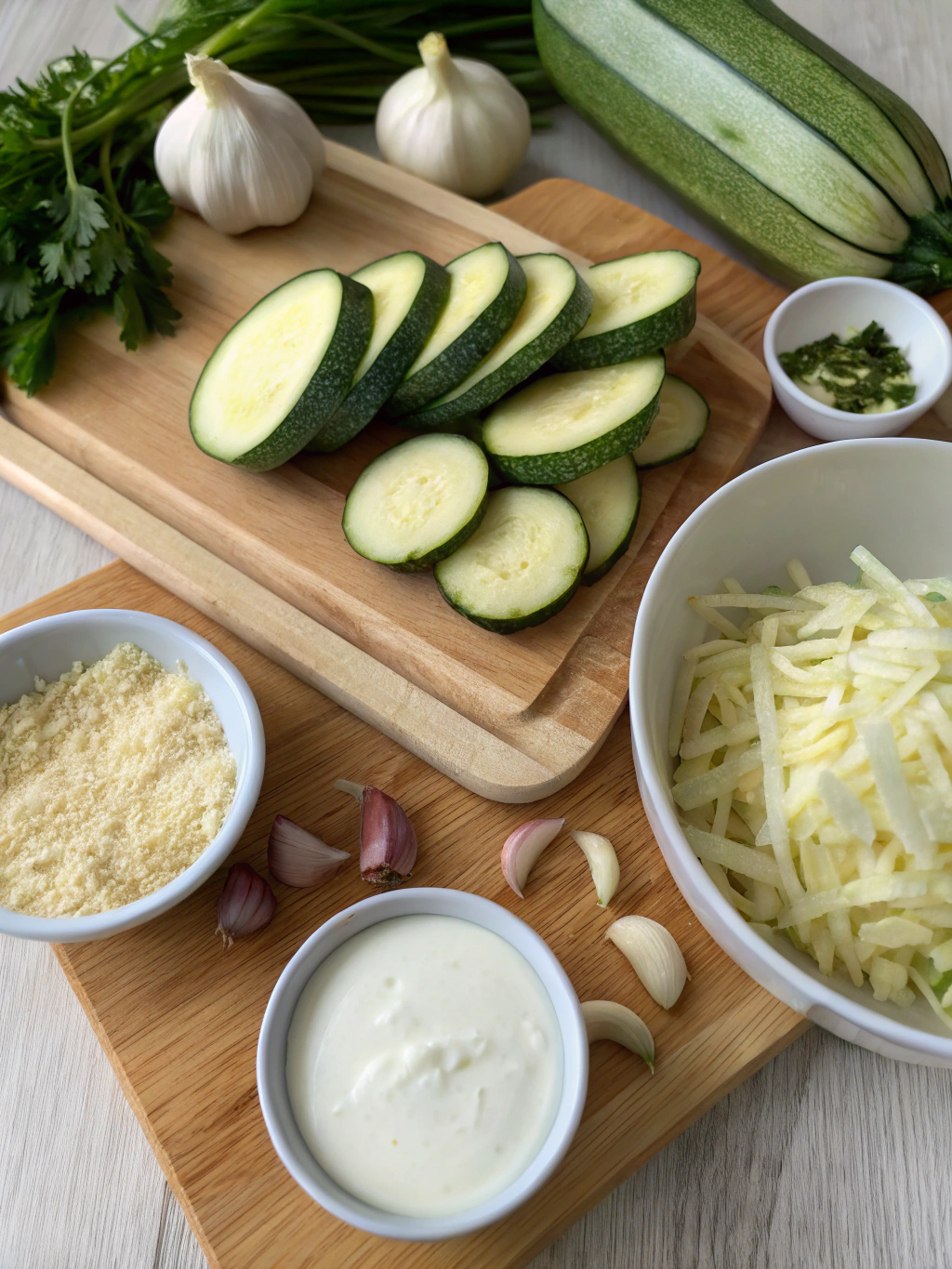 Ingrédients pour gratin de courgettes